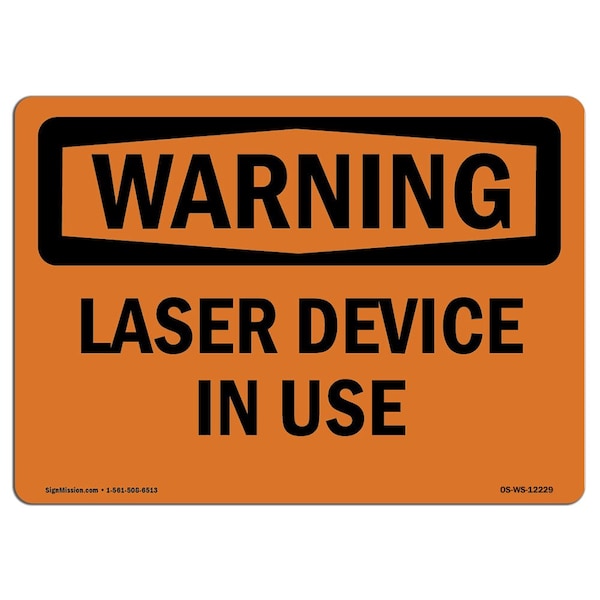 OSHA WARNING Sign, Laser Device In Use, 5in X 3.5in Decal, 10PK, 5" W, 3.5" H, Landscape, PK10